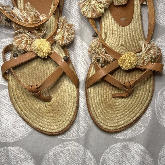 Soludos x Anthropologie Panarea Leather Tasseled Sandals Sandals Sz 6.5 - Picture 2 of 16